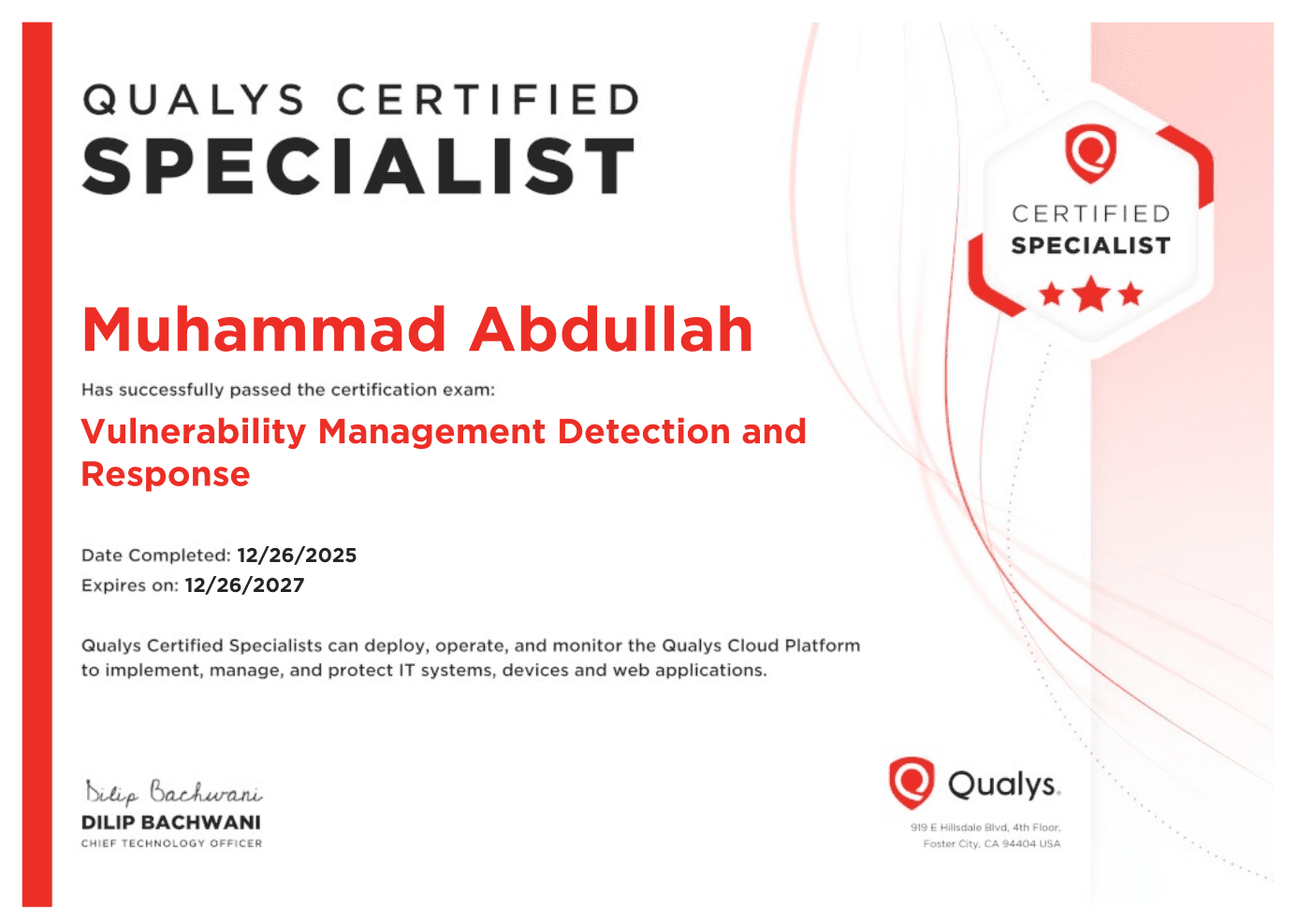 Certified Vulnerability Management, Detection, and Response Specialist